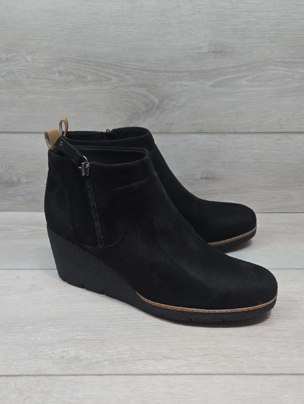 Dr.scholl's Women's Bianca Black Suede Wedge Ankle Boots Comfort Shoes Sz 10M